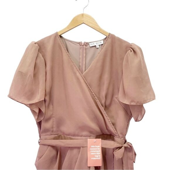 NWT Ivy City Co Lillie Dress Dusty Rose Size Large Flutter Sleeve Chiffon Midi - Picture 7 of 15